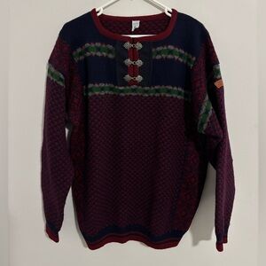 Men's Vintage Sondre Classic Patterned Crew Sweater 100% Wool Medium